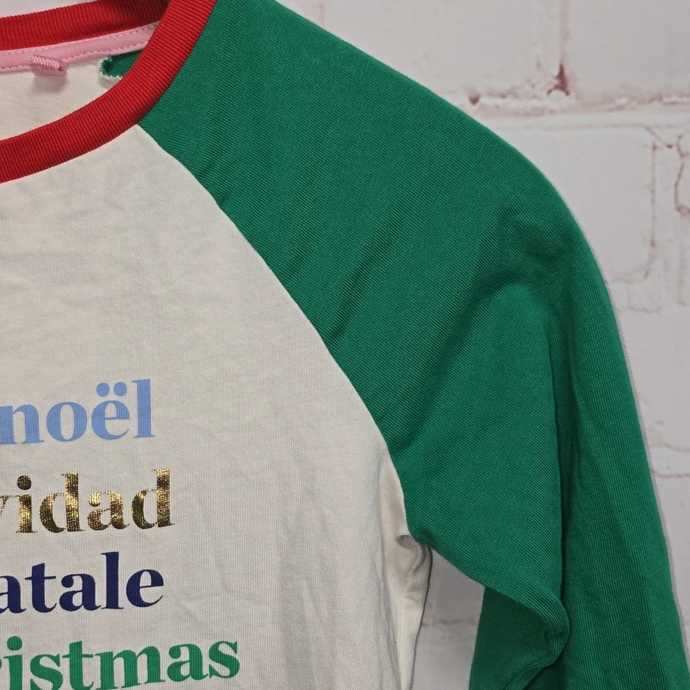 Boden Several Languages Happy/Merry Christmas Crewneck Tee Shirt Girls Size 8/9